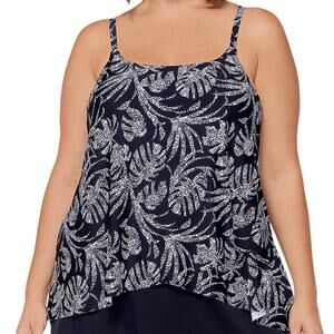 Island Escape Women’s Cape Town Tankini Swimsuit Top Black White Size 24 W